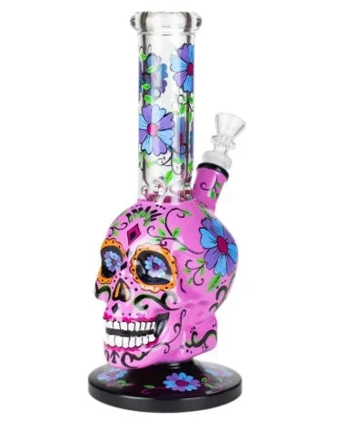 10″ Sugar Skull Themed Glass Bong
