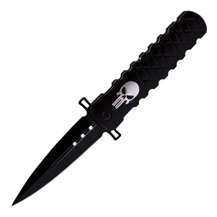 8″ Iconic Silver Skull Surface Foldable Pocket Knife