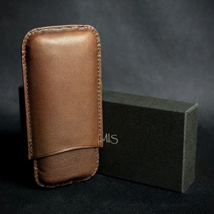 Artamis Brown Leather Cigar Case – 2 Robustos