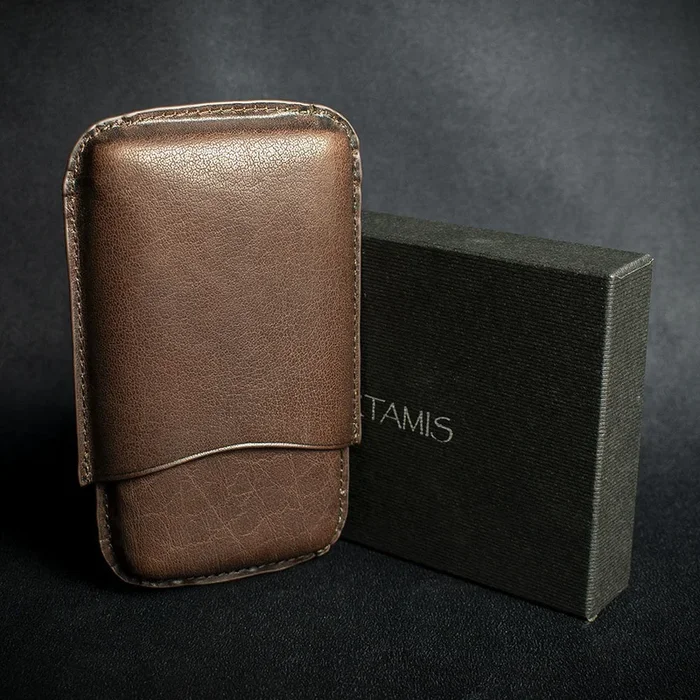 Artamis Brown Leather Cigar Case – 3 Robustos
