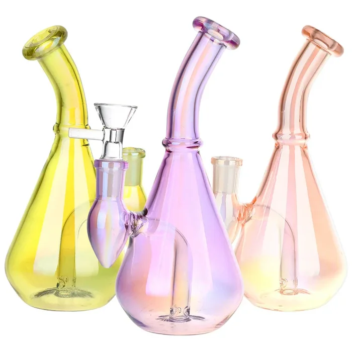 Aura Vibe Electroplated Glass Vase Water Pipe – 7″ / 14mm F / Colors Vary