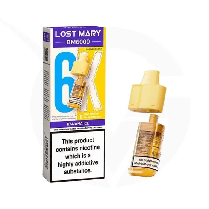 Banana Ice Prefilled Pods By Lost Mary BM6000 + Refill Containers