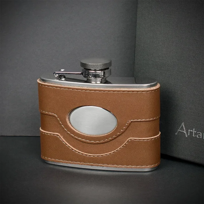 Brown Spanish Leather Hip Flask – 4oz Stainless Steel