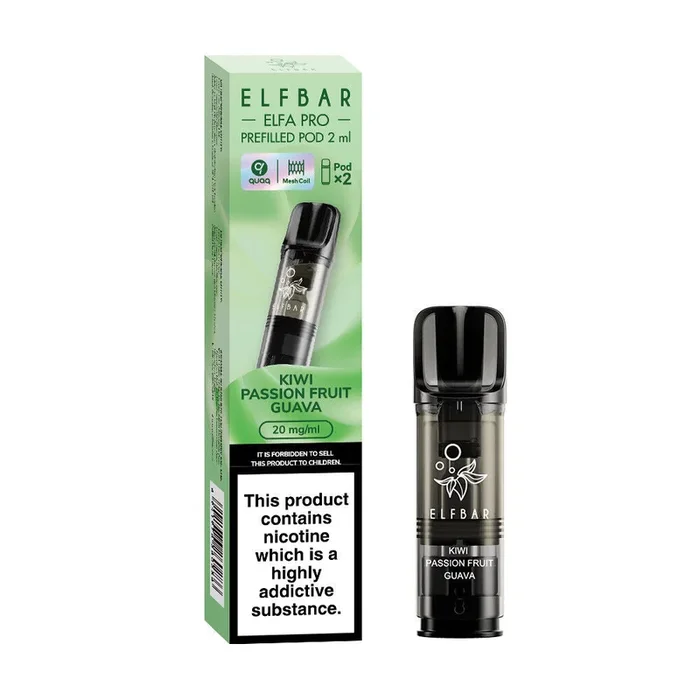 Elf Bar Elfa Pro Kiwi Passionfruit Guava Replacement Disposable Pods 20MG 2ML – 2 Pack