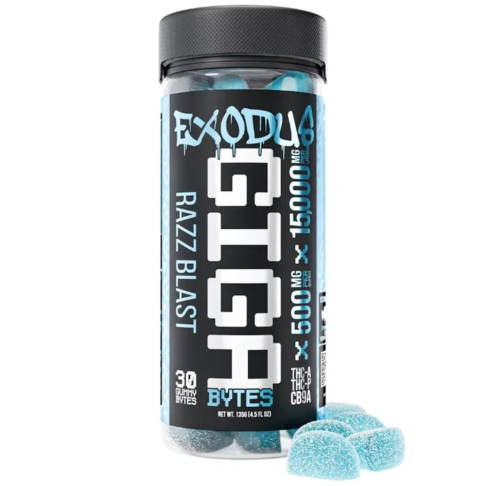 Exodus Gigabyte Razz Blast THC-A Gummies – 15,000mg