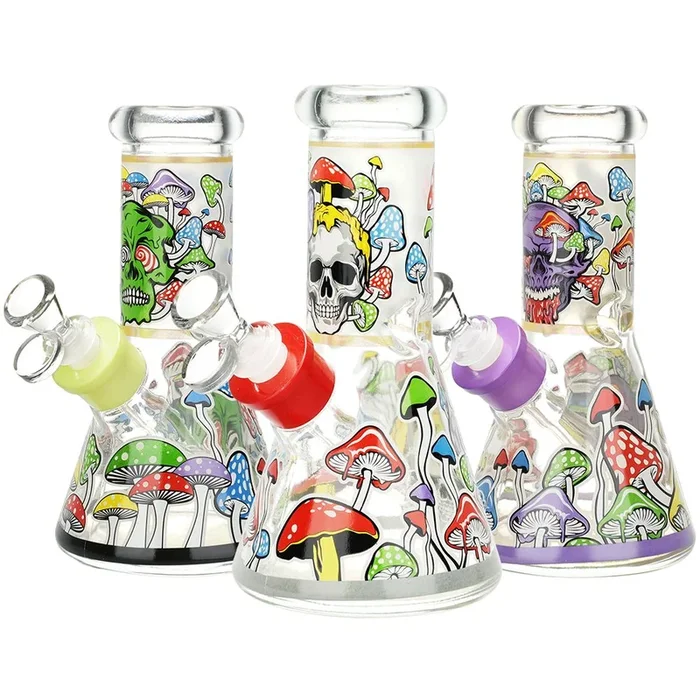 Monstrous Mushroom Mashup Beaker Glass Water Pipe – 8″/ 14mm F / Designs Vary