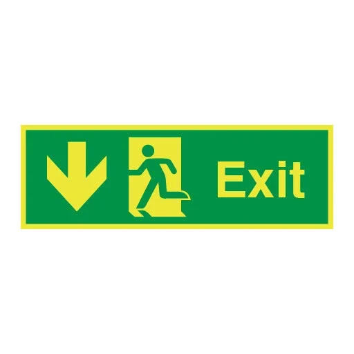 Photoluminescent Exit Symbol Arrow Down Left Sign