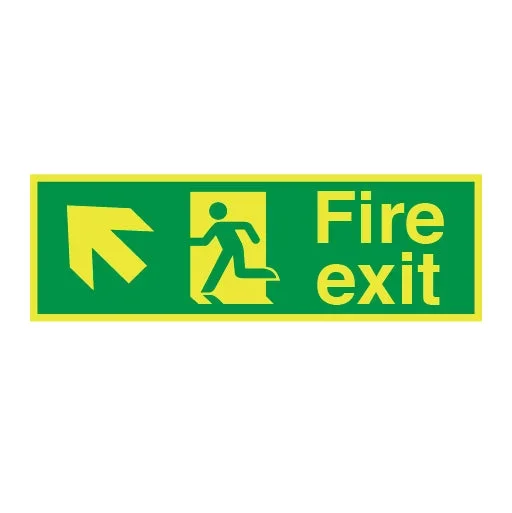 Photoluminescent Fire Exit Symbol Arrow Angled up Left Medium Sign