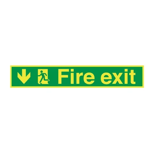 Photoluminescent Fire Exit Symbol Arrow Down Left Long Sign