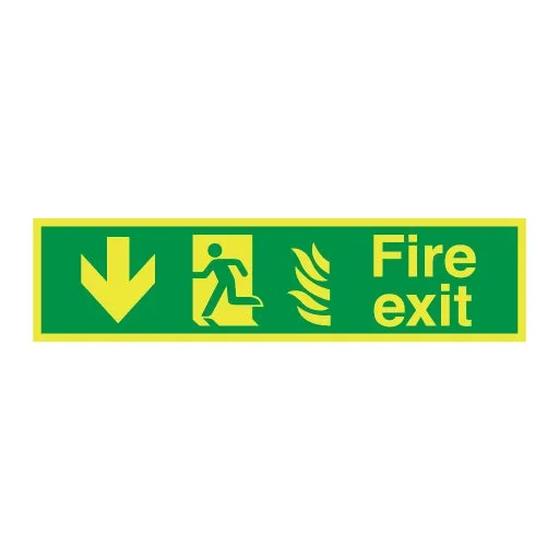 Photoluminescent Hospital Fire Exit Symbol Arrow Down Left Sign