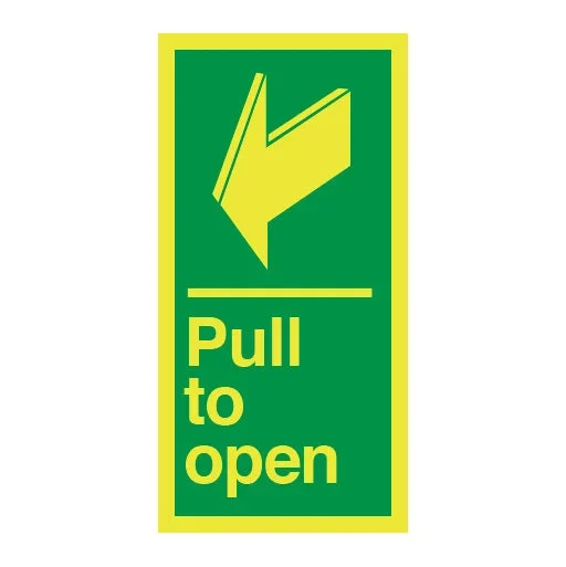 Photoluminescent Pull to open – vertical Sign