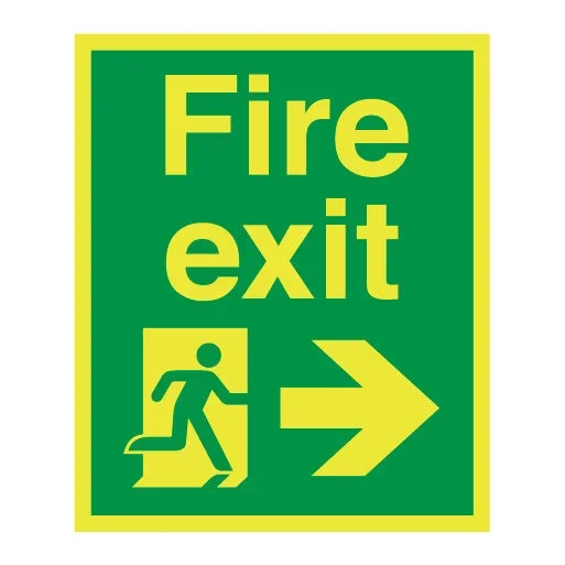 Photoluminesent Fire Exit Symbol Arrow Right Pillar Sign