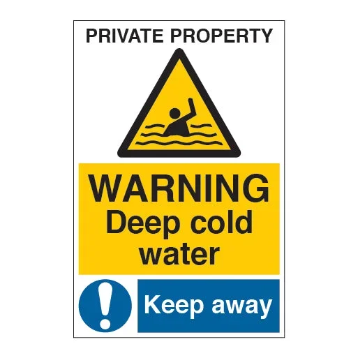 Private Property Warning Deep Cold Water Keep Away Sign