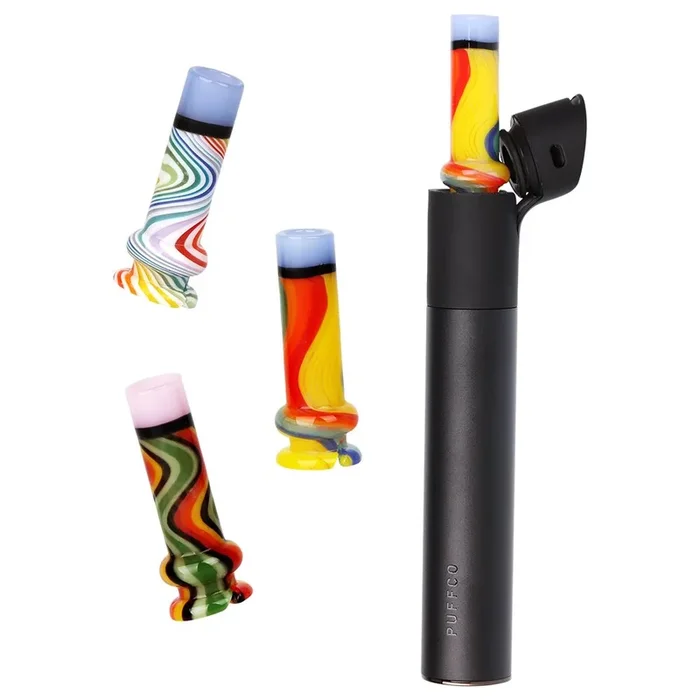 Pulsar Candy Stripe Glass Mouthpiece Attachment for Puffco Pivot w/ Display Stand – Colors Vary