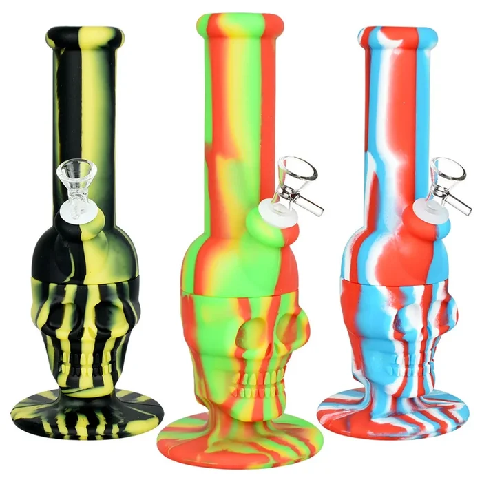 Sinfully Smiling Skull 11″ Silicone Water Bong 14mm F