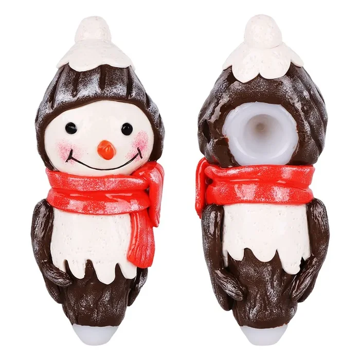 Snowman Enamel Resin Sculpted Glass Spoon Pipe – 6.25″