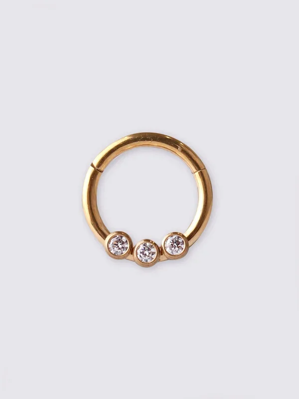 Three Gem Gold Hinged Ring 16G