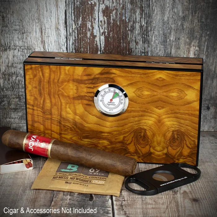 Travel/Desktop Humidor Burlwood Finish – 4 Cigars Capacity