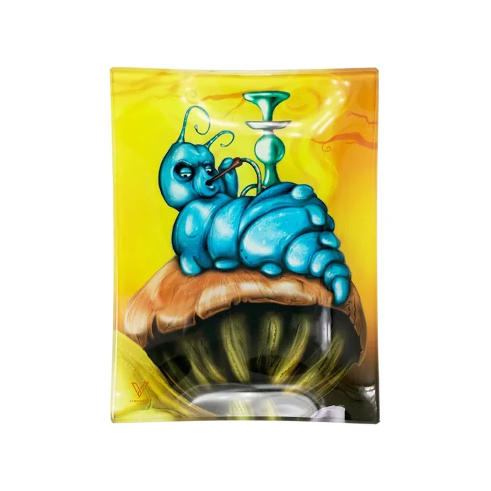 V Syndicate Caterpillar Shatter Resistant Glass Rolling Tray – 6.5in