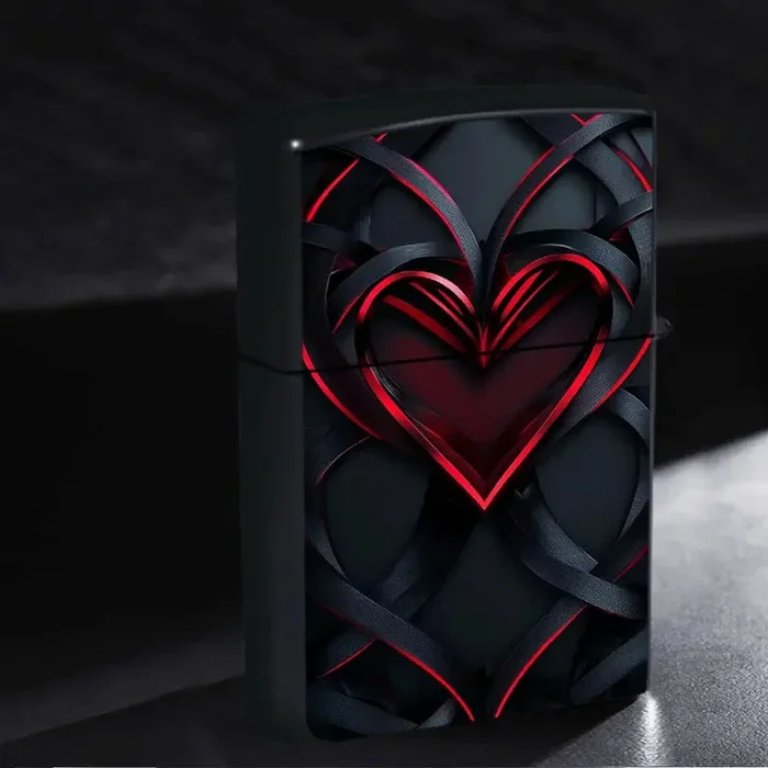 Valentine’s Day Black & Red Heart-Shaped Metal Lighter Case