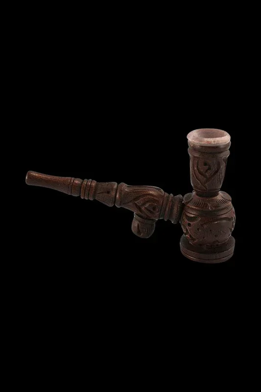 Wooden “Hukka” Pipe With a Stone Bowl Insert
