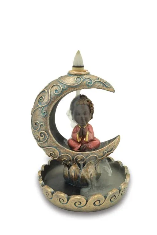 ZenN – Baby Buddha w/ Moon Backflow Incense Burner 5×4.7×6.1”