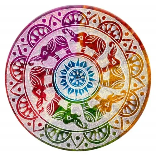 ZenN – Six Walking Elephants w/ Mandala Carved Round Ash Catcher