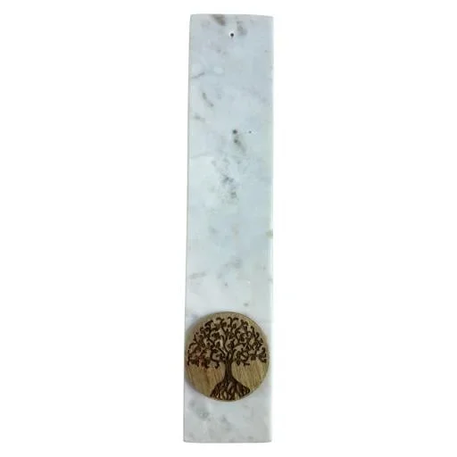 ZenN – White Marble w/ Tree of Life Acacia Wood Disc Ash Catcher