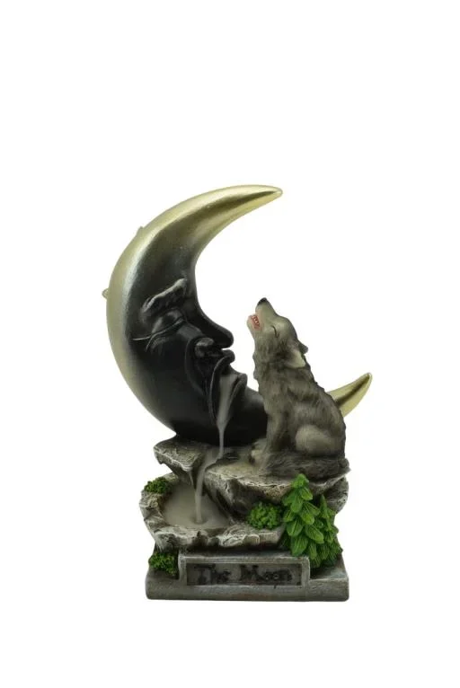 ZenN – Wolf w/ Moon Backflow Incense Burner 5.2×3.7×7.1″