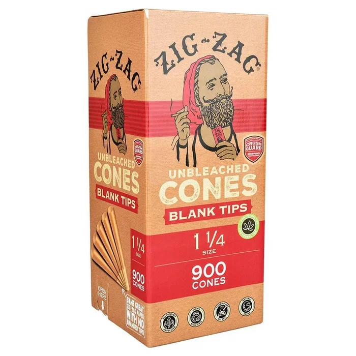 Zig Zag Unbleached Blank Tip Cones | 1 1/4″ | 900pc Bulk Box